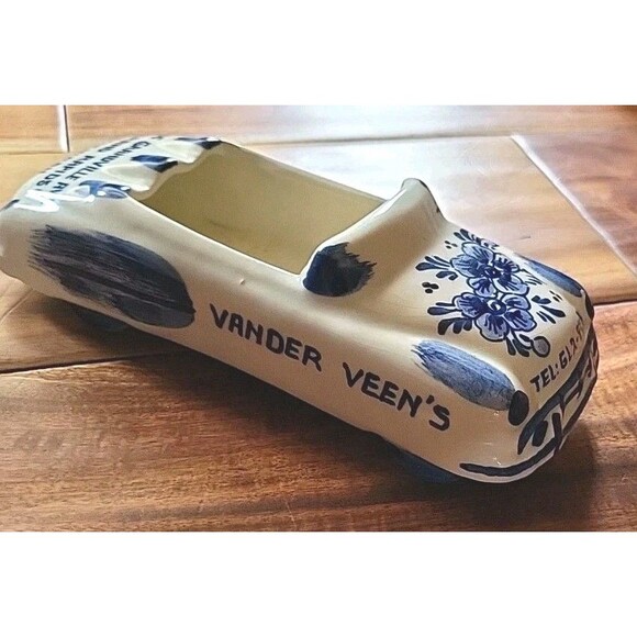 Rare Vintage Delfts Ashtray/Bowl Decor Convertible Car 6" Blue & White Holland - Picture 6 of 13